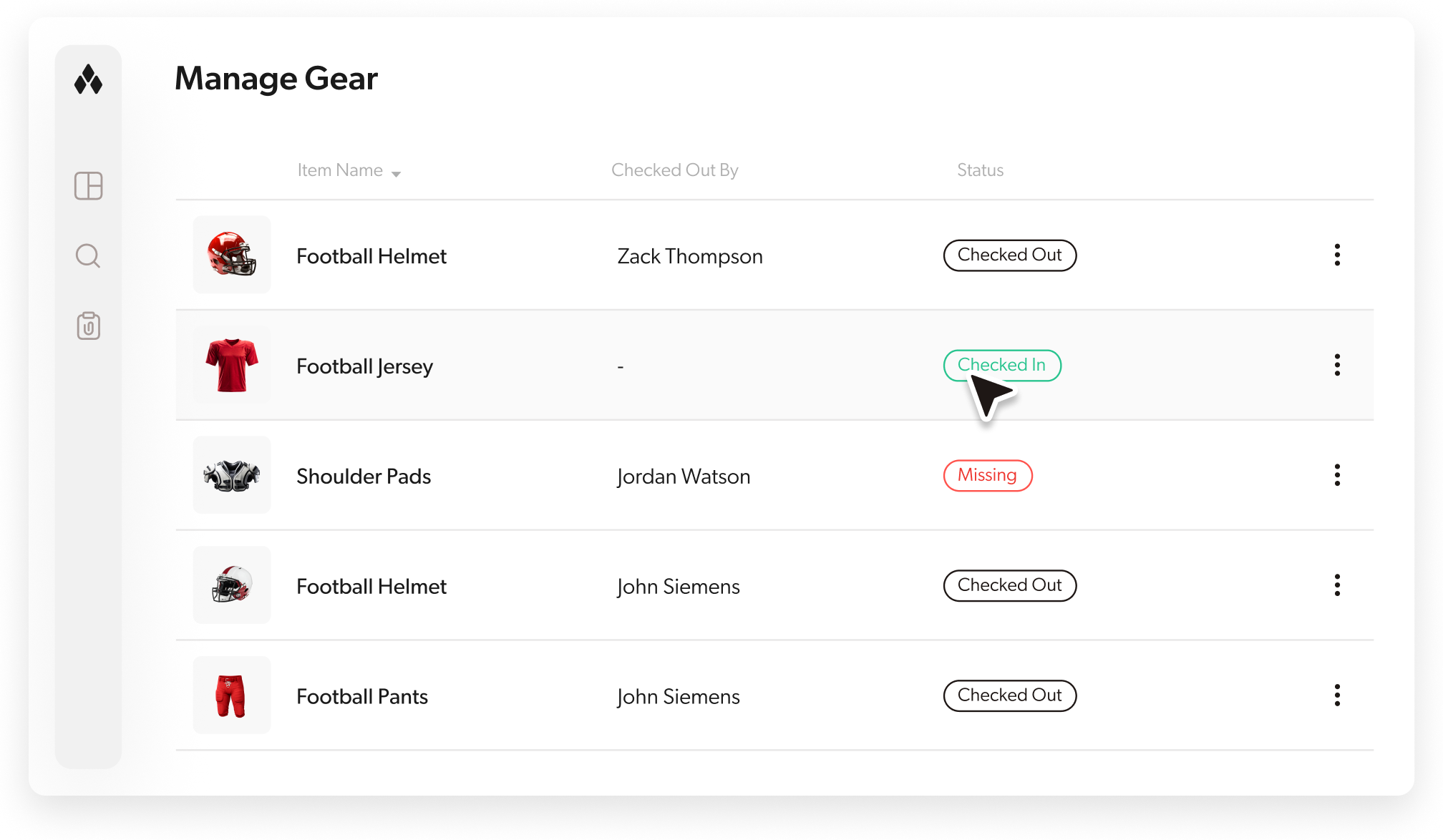 GearLocker manage gear interface